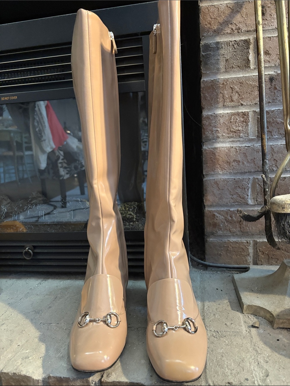 Gucci Nude Patent Leather Over-the-Knee Boots with Silver Horsebit